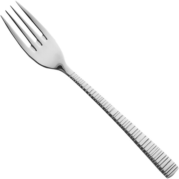 A Sola stainless steel dessert fork with a long silver handle.