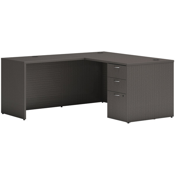 Hon Mod 60" x 66" Slate Teak Laminate LStation Desk with Storage Pedestal