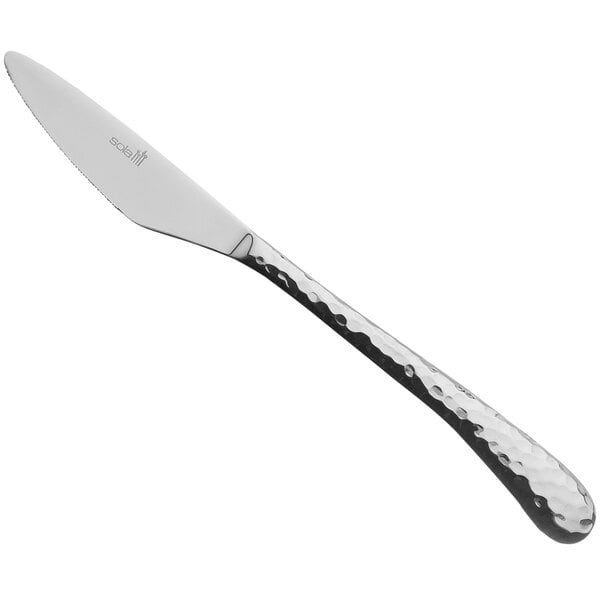 A silver Sola the Netherlands stainless steel dessert knife with a textured handle.