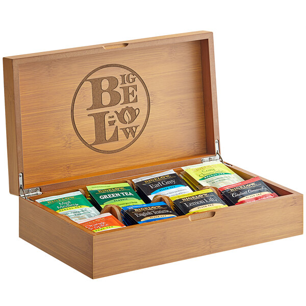 Bigelow Tea 8 Compartment Wooden Tea Chest with Assorted Tea Bags