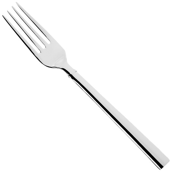 A Sola stainless steel dessert fork with a silver handle.