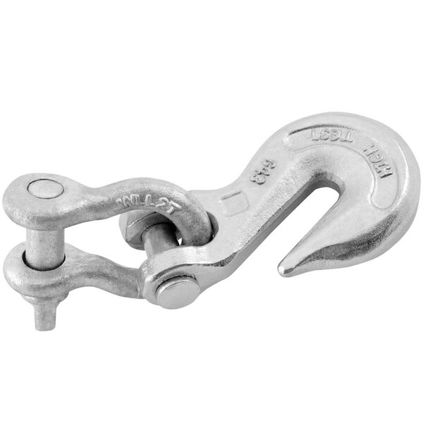 A silver steel Vestil rigid grab hook with a bolt on the end.