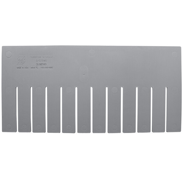 A Quantum gray plastic long divider with rows of holes.