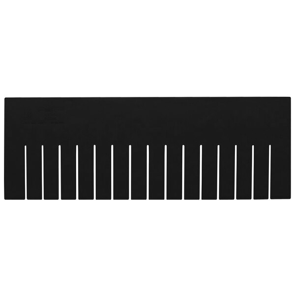 A black rectangular plastic divider with white lines.