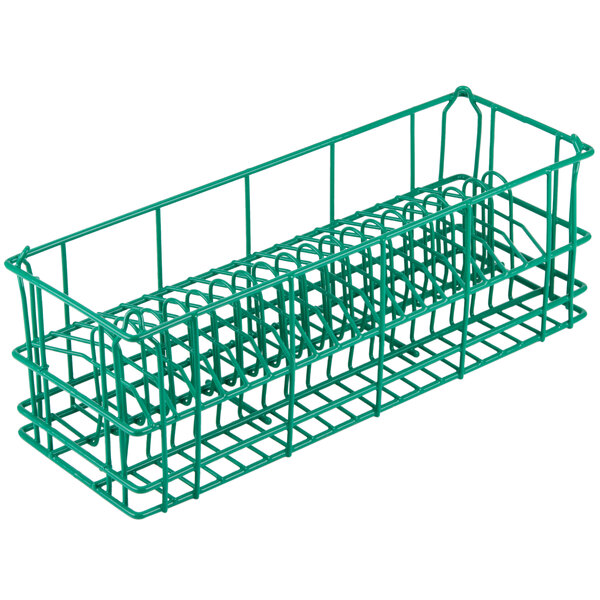 A green Microwire rack with 24 compartments.