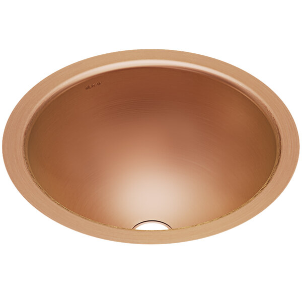 An Elkay copper undermount sink with a round bowl.