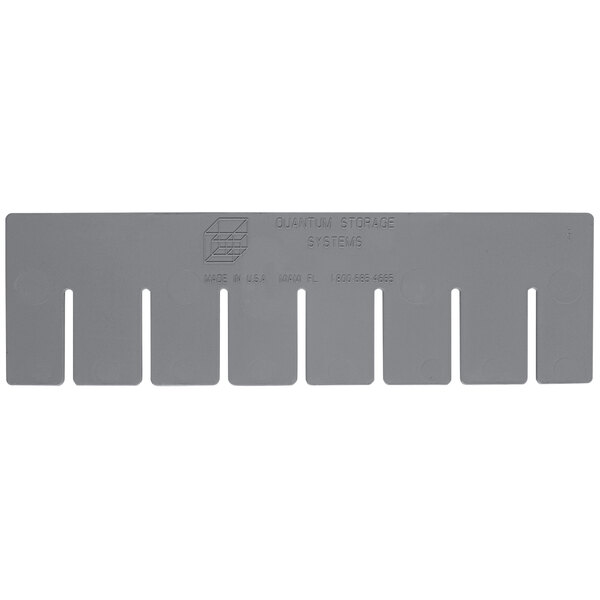 A grey plastic short divider with five square holes.