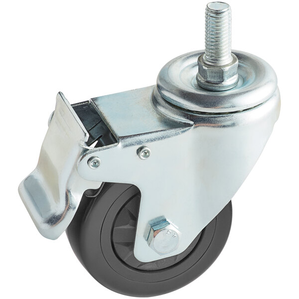 A black Backyard Pro swivel stem caster with a metal and black wheel.