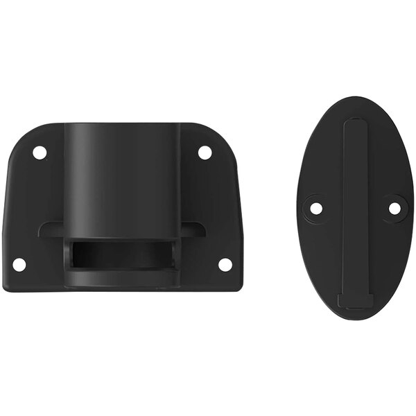 A black plastic oval wall mount with two holes.