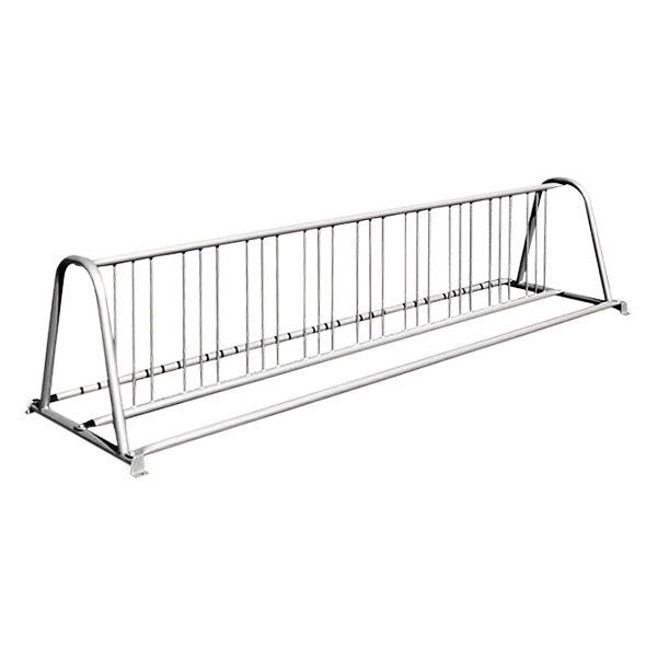 A Paris Furnishings grid style bike rack with a metal bar on it.