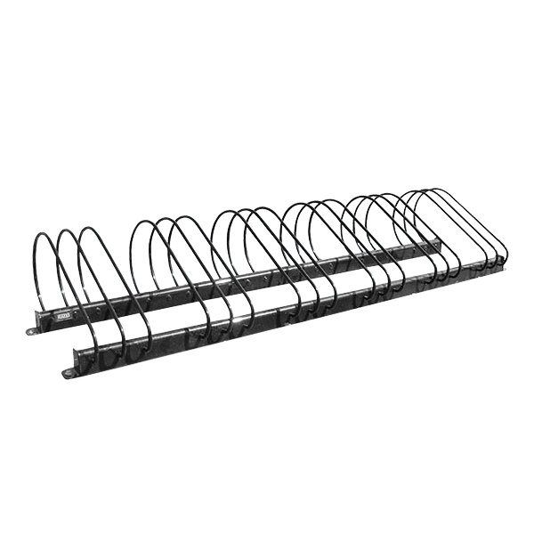 A black steel Paris Furnishings surface mount bike rack with 12 loops.