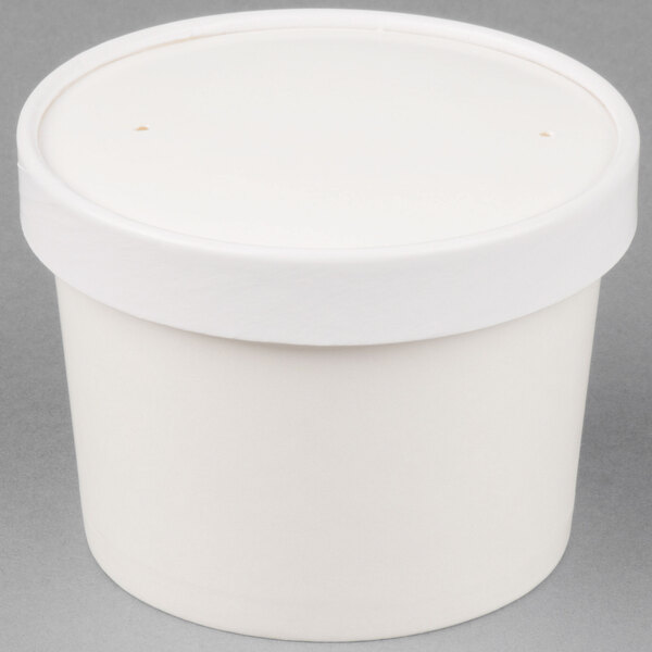 100 12 oz White Paper Round Food & Soup Containers with Vented Lids Recyclable 
