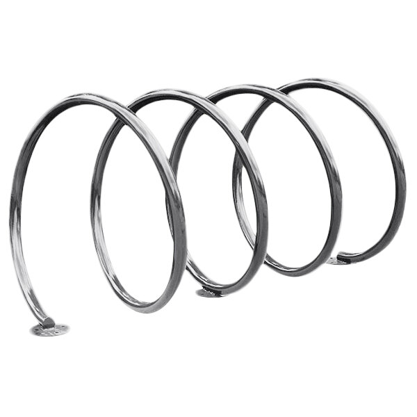 A close-up of a Paris Furnishings metal spiraled bike rack with four loops.
