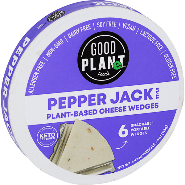 A round container of GOOD PLANeT Pepper Jack cheese wedges.