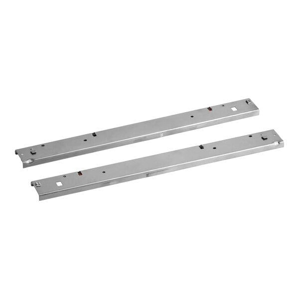 A set of two metal left and right drawer slides for Avantco CBE Series refrigerated chef bases.