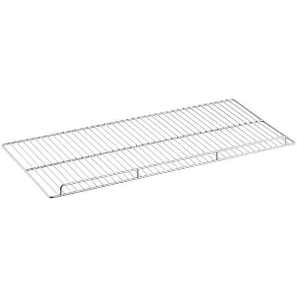A white wire metal rack for a ServIt heated display case.