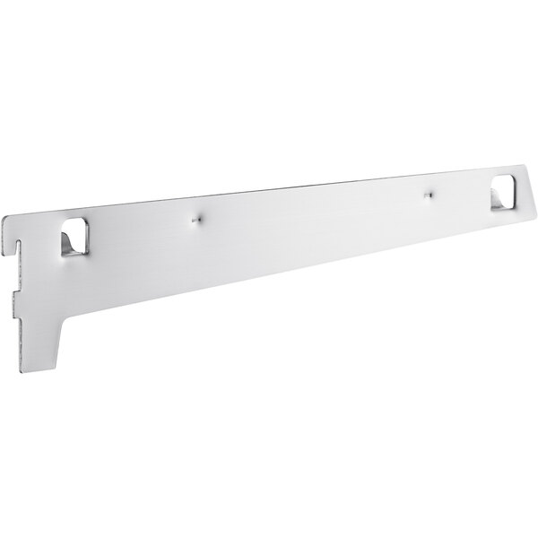 A white metal bracket with two holes.