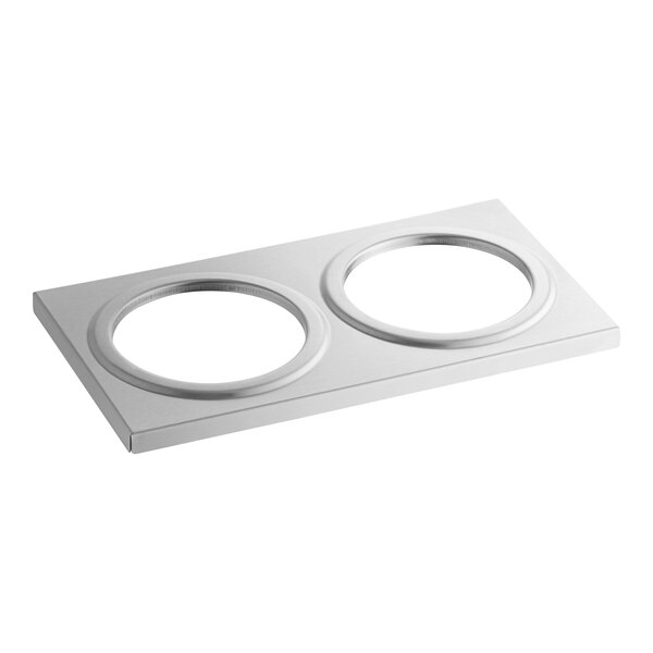 A white rectangular metal plate with round holes.