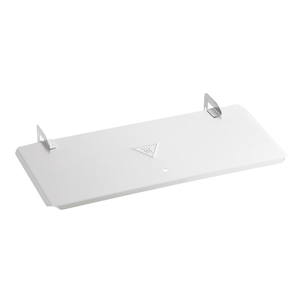 A white rectangular lid with metal handles for a Carnival King drop-in food warmer.
