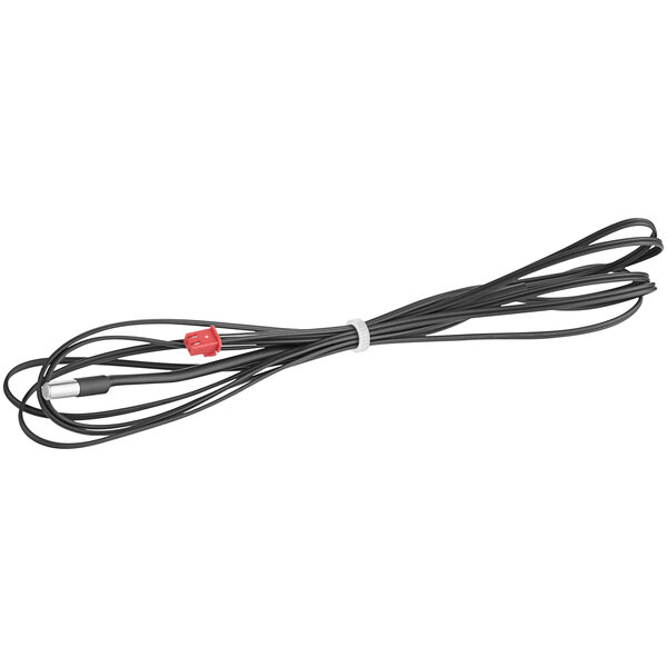 A black cable with a red and white connector.