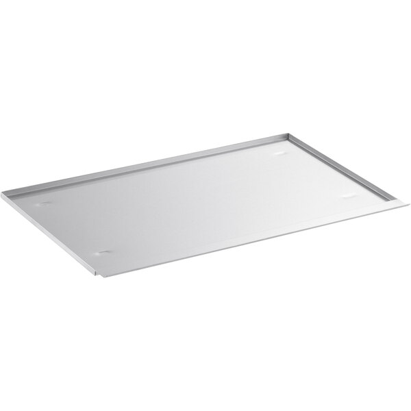 A white rectangular stainless steel crumb tray with silver trim.