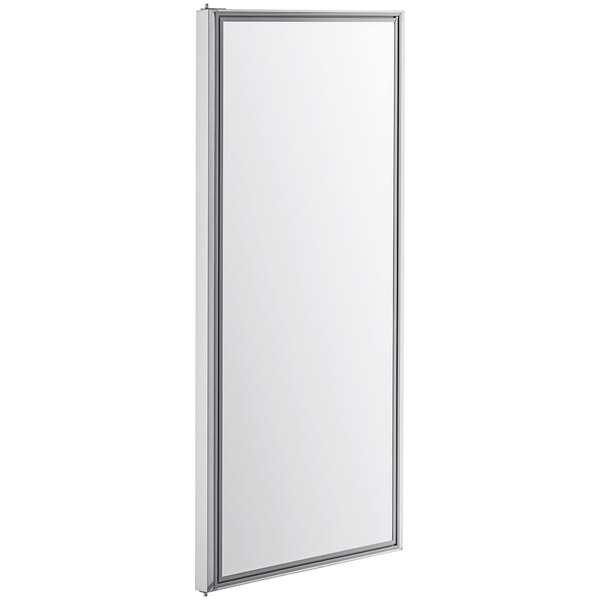 A white rectangular object with a silver frame.