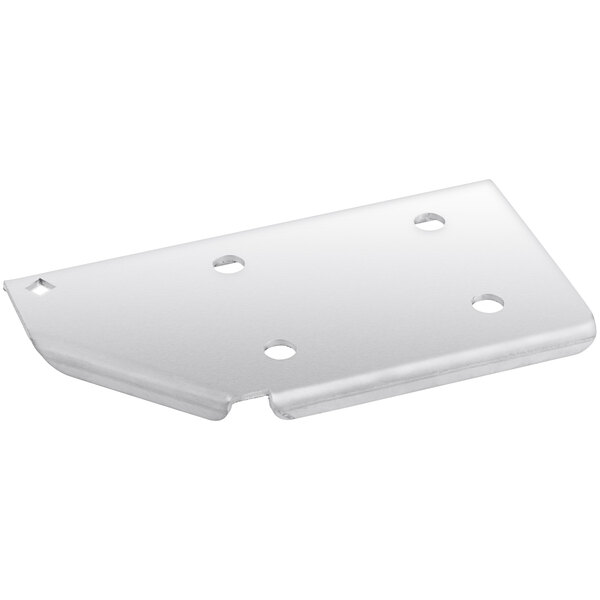 A white metal Avantco bottom left hinge plate with holes.