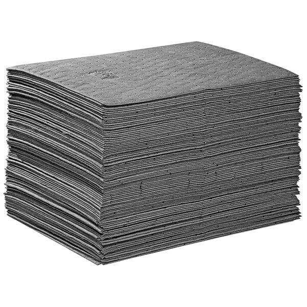 A stack of black New Pig absorbent mat pads.