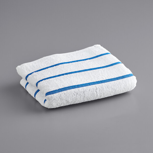 Welspun 30" x 64" Blue Stripes Cotton / Poly Weft Stripe Pool Towel 13 lb. 36/Case