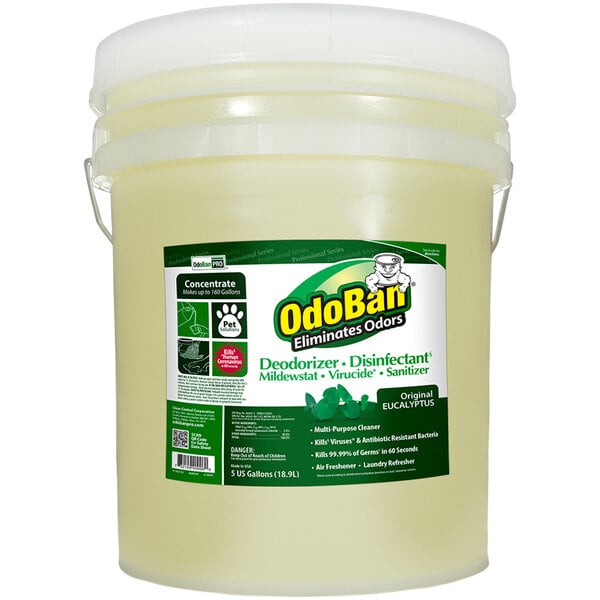 A white bucket of OdoBan Eucalyptus Disinfectant.