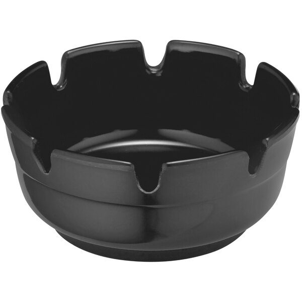 A Tablecraft black ashtray with a white background.