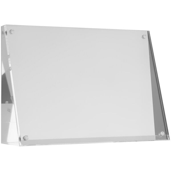 A clear plastic Tablecraft rectangular card holder on a white background.