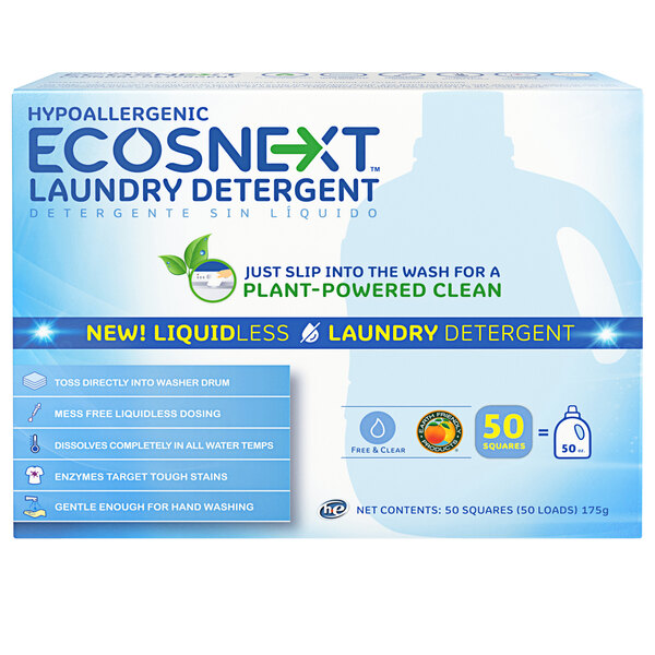 A white box of ECOS Next Liquidless Laundry Detergent Sheets.