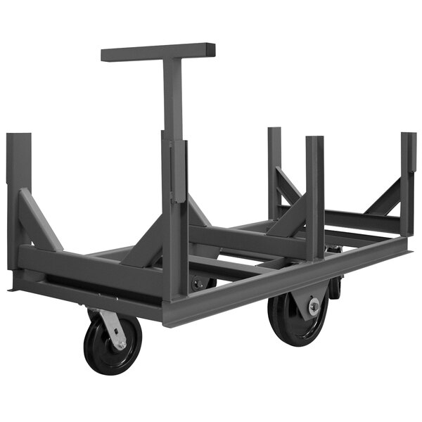 A black metal Durham bar cradle cart with wheels.