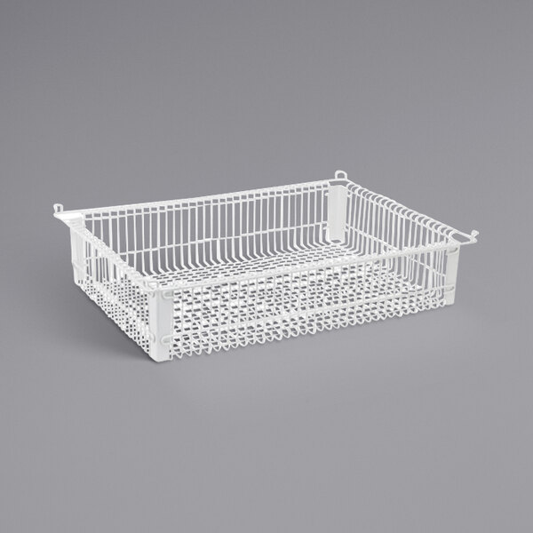 A Quantum white wire basket.