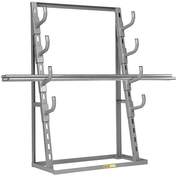 A Little Giant metal storage rack with multiple bars and hooks.