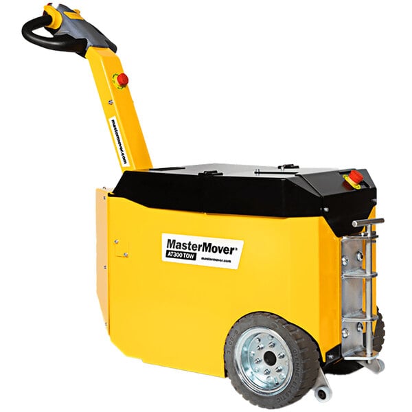 A yellow and black MasterMover AT300 TOW electric tugger with a handle.