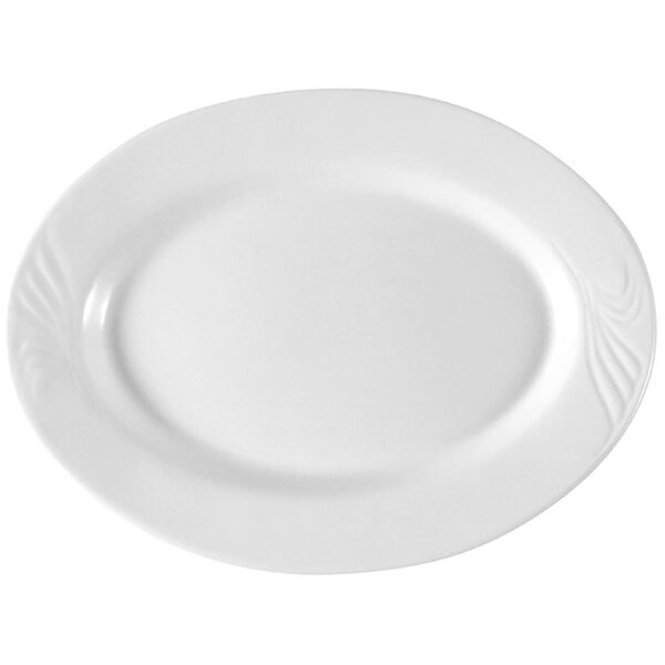 A CAC Super White oval porcelain platter with a wavy design on it.