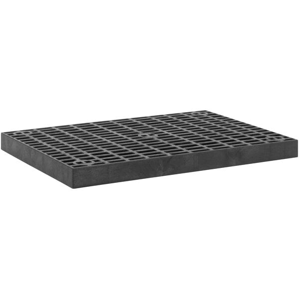 A black rectangular grate with holes.