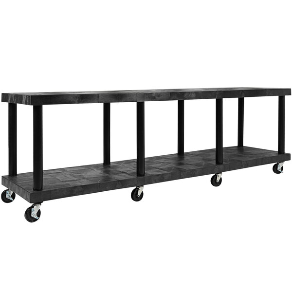 A black rectangular SPC Industrial utility cart with plastic shelves and wheels.