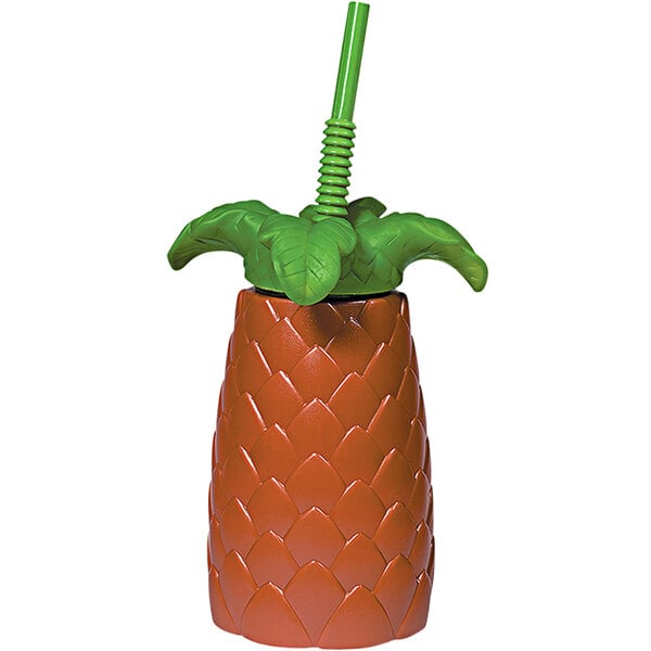A plastic pineapple shaped cup with a straw.