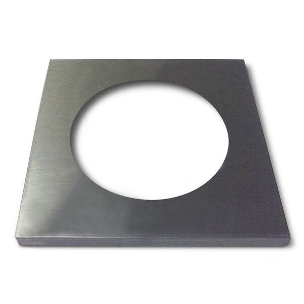 A square stainless steel plate with an oval cutout.