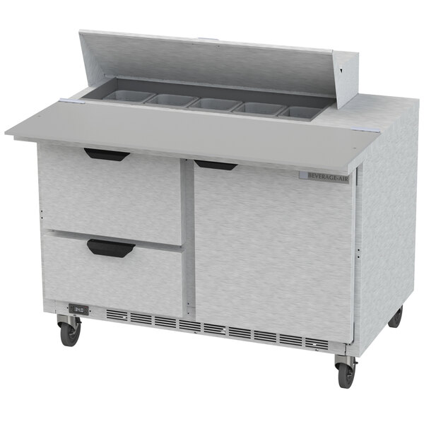 Beverage-Air SPED48HC-10C-2 48" 1 Door 2 Drawer Cutting Top Refrigerated Sandwich Prep Table with 17" Wide Cutting Board