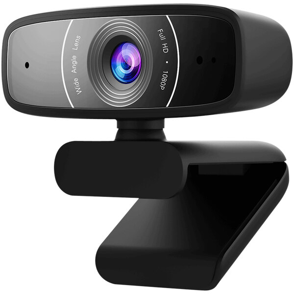 An ASUS C3 webcam on a black stand with a blue and white lens.