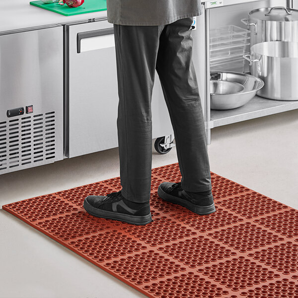 Choice 39" x 58 1/2" Red Rubber Straight Edge GreaseResistant AntiFatigue Floor Mat 7/8" Thick