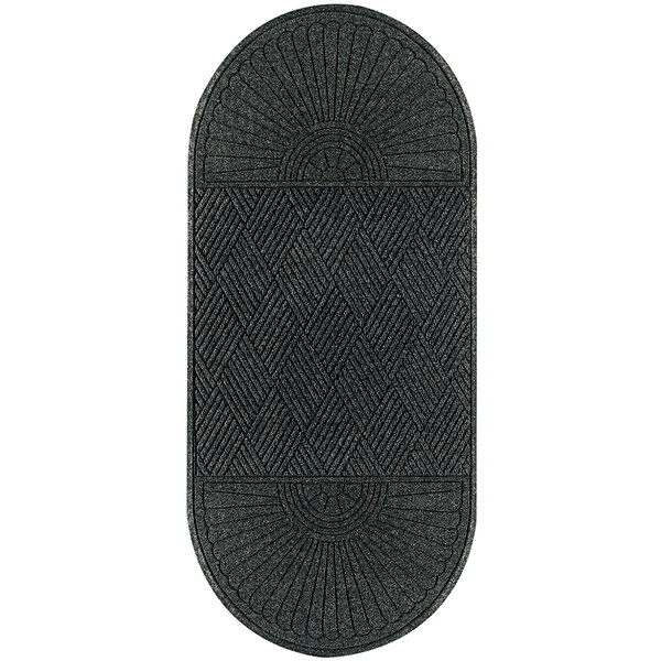 A black rectangular WaterHog rug with a diamond pattern.