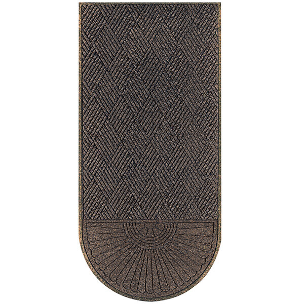 A brown M+A Matting WaterHog door mat with a diamond pattern.
