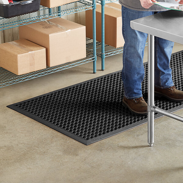 Choice 3' x 10' Black Rubber AntiFatigue Floor Mat with Beveled Edge