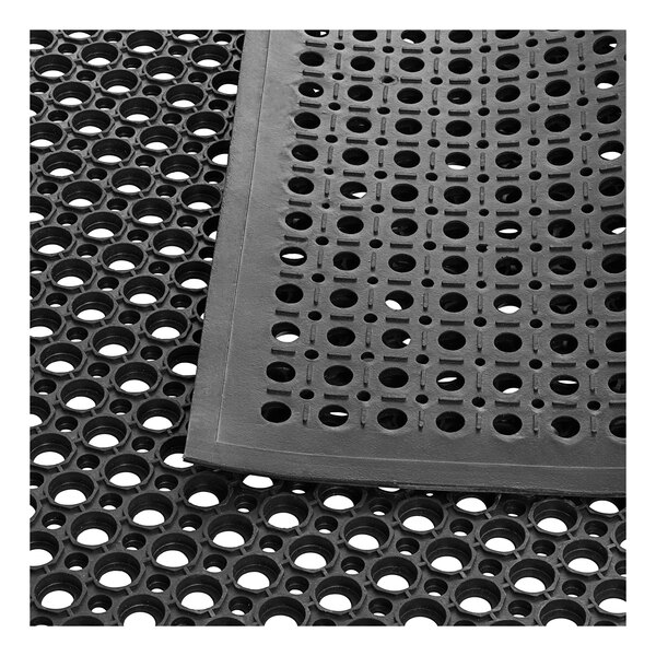 Choice 3' x 10' Black Rubber AntiFatigue Floor Mat with Beveled Edge