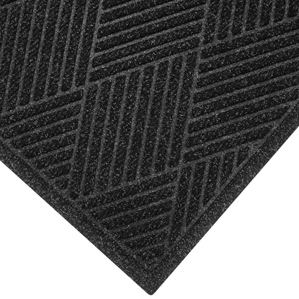 A black WaterHog doormat with a square pattern and black fabric border.